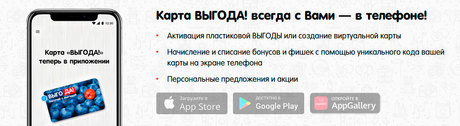 Мобильное приложение ВЫГОДА! - ссылки на официальном сайте программы