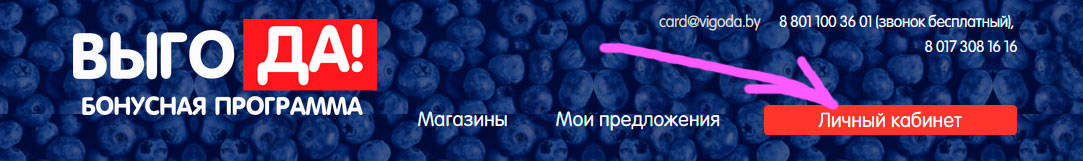 Кнопка входа в Личный кабинет карты Выгода!